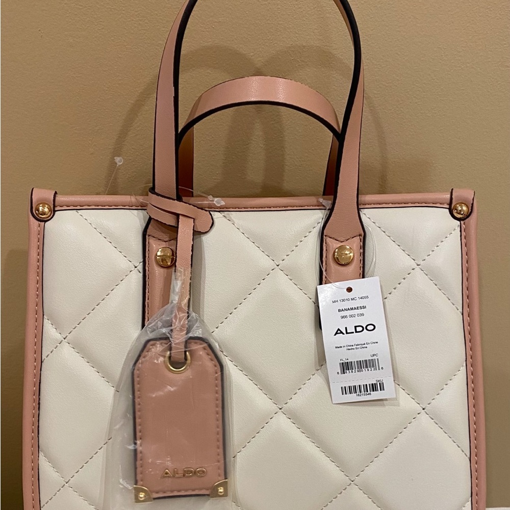 ALDO White and Pink Quilted Tote Bag